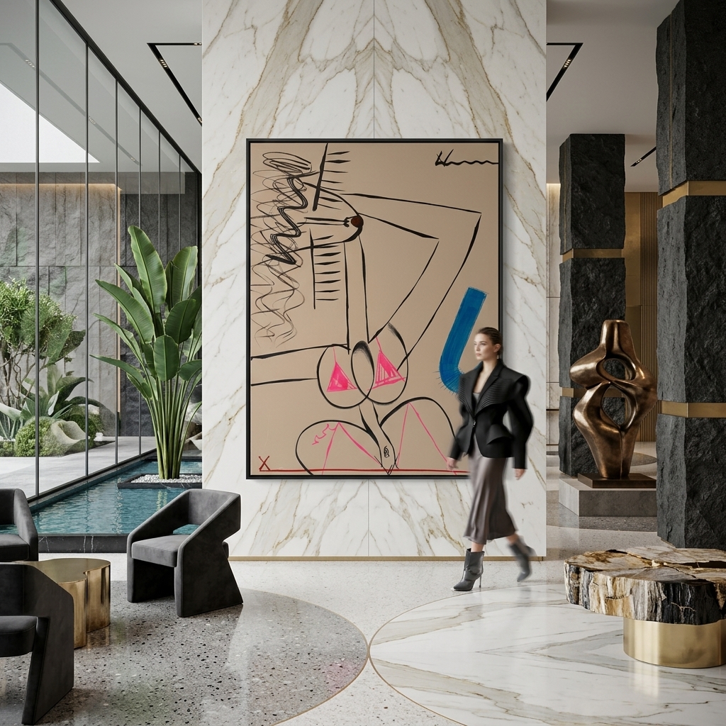 Pink String by original contemporary painter Mr. Normal, mr. normal, featuring high-end Mr. Normal Art, mr normal art, designed by Mr. Normal Artist, mr normal artist